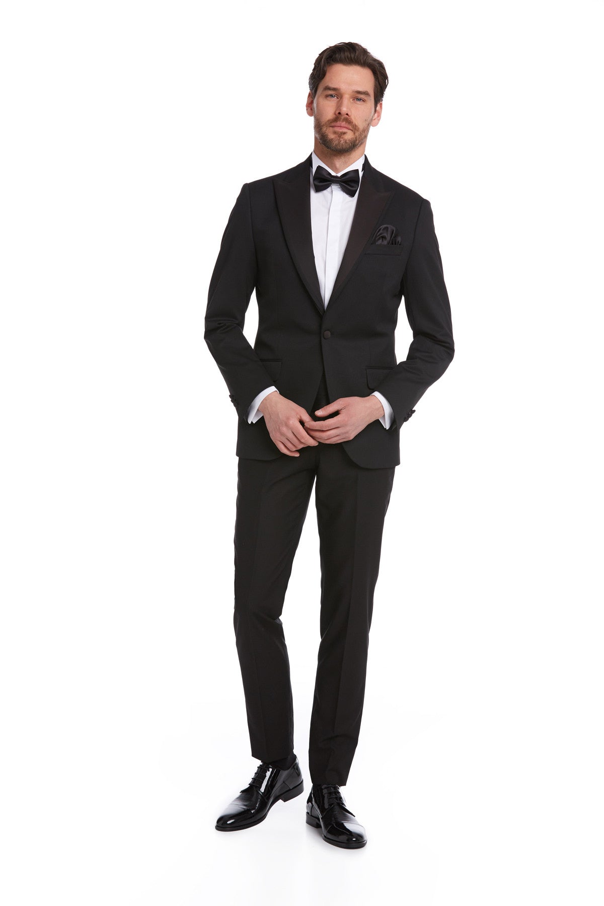 Slim Fit Black Release Peak Lapel Classic Tuxedo - MIB