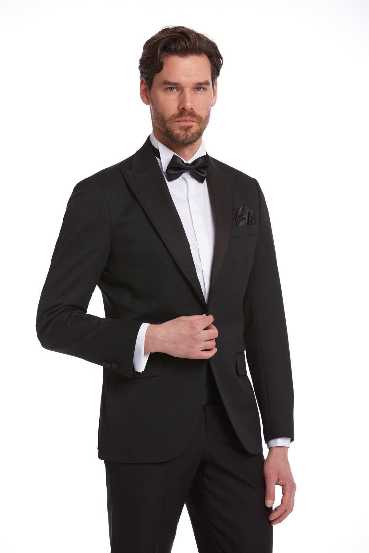 Slim Fit Black Release Peak Lapel Classic Tuxedo - MIB