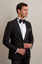 Slim Fit Black Release Peak Lapel Wing Tip Classic Tuxedo