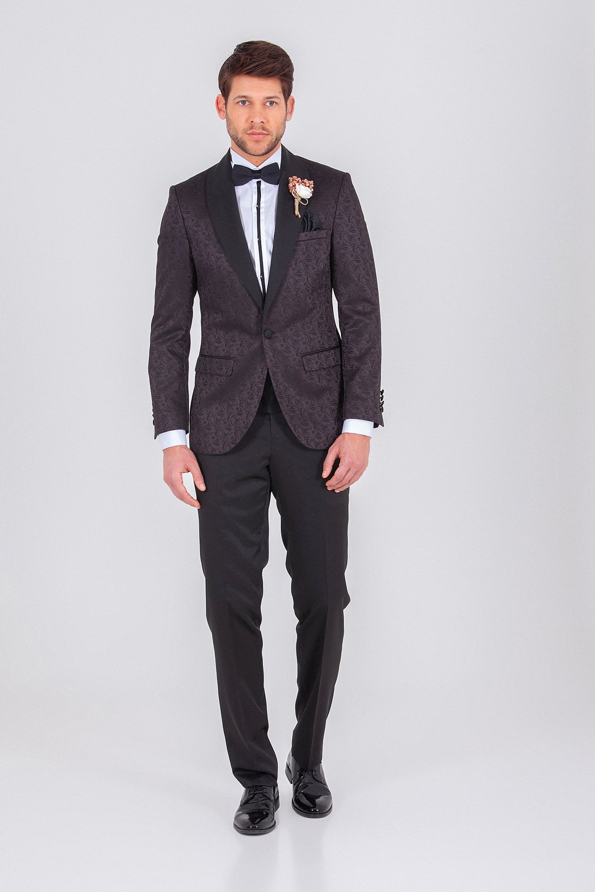 Slim Fit Black Release Shawl Lapel Patterned Classic Tuxedo