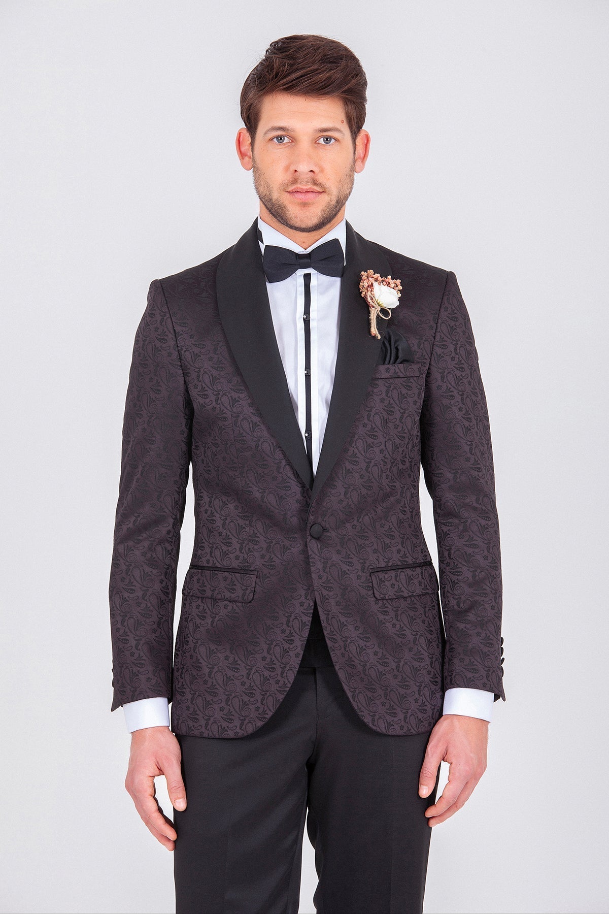 Slim Fit Black Release Shawl Lapel Patterned Classic Tuxedo