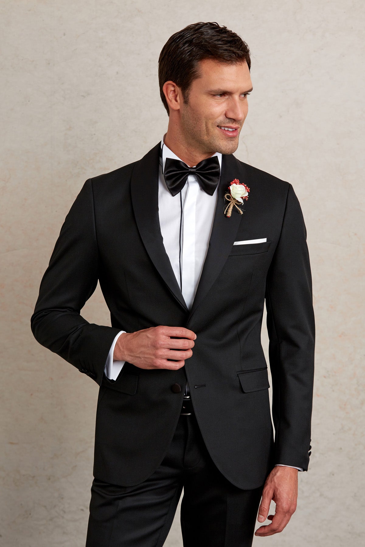 Slim Fit Black Release Shawl Lapel Wing Tip Classic Tuxedo