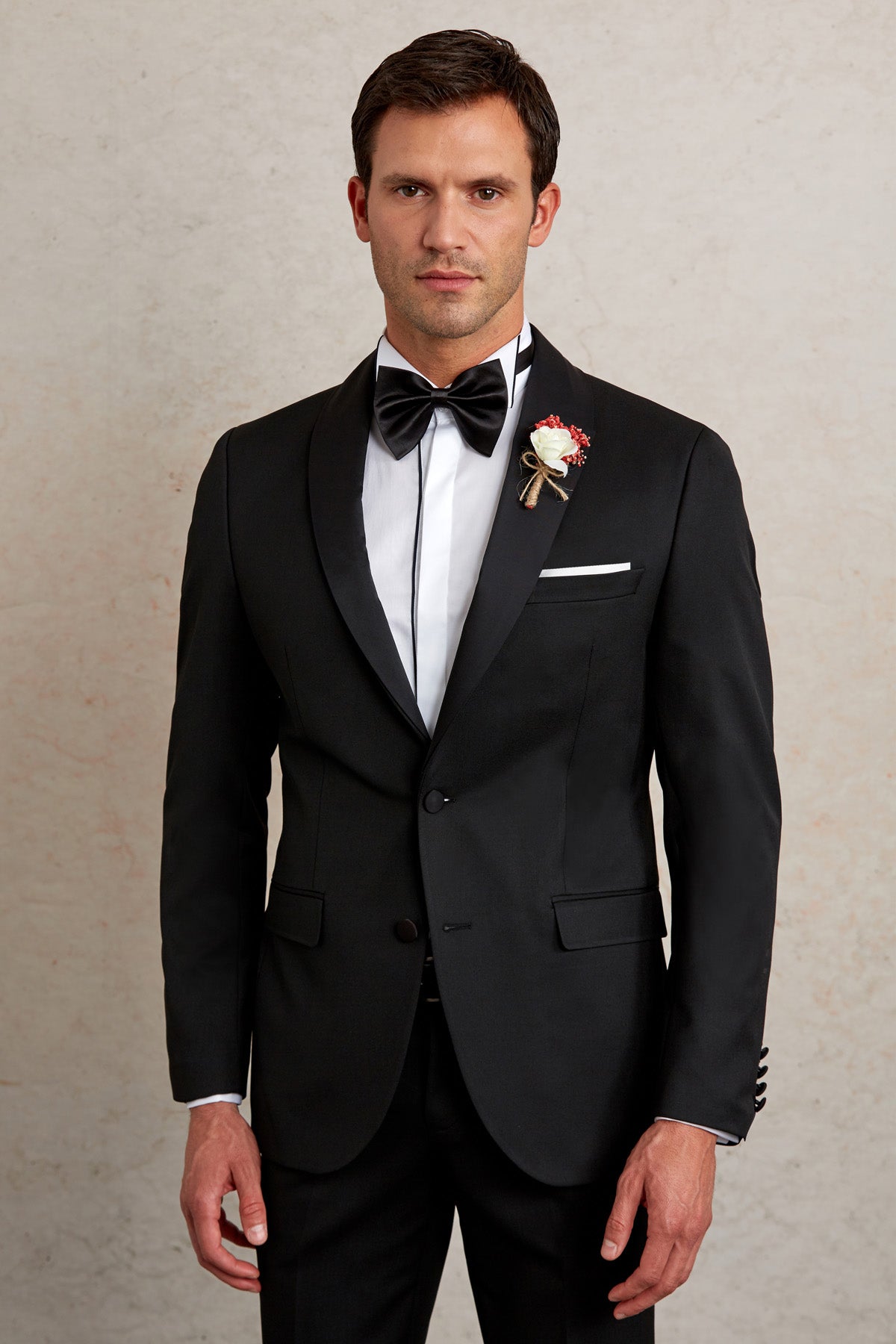 Slim Fit Black Release Shawl Lapel Wing Tip Classic Tuxedo