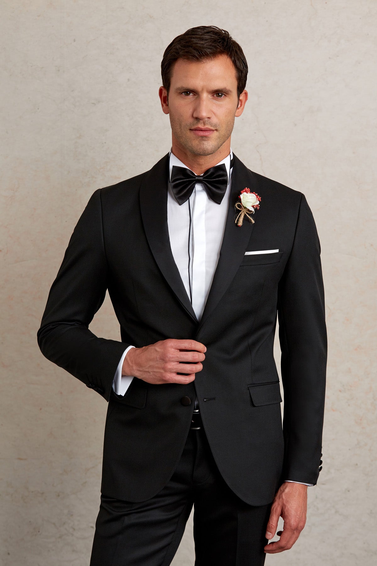 Slim Fit Black Release Shawl Lapel Wing Tip Classic Tuxedo