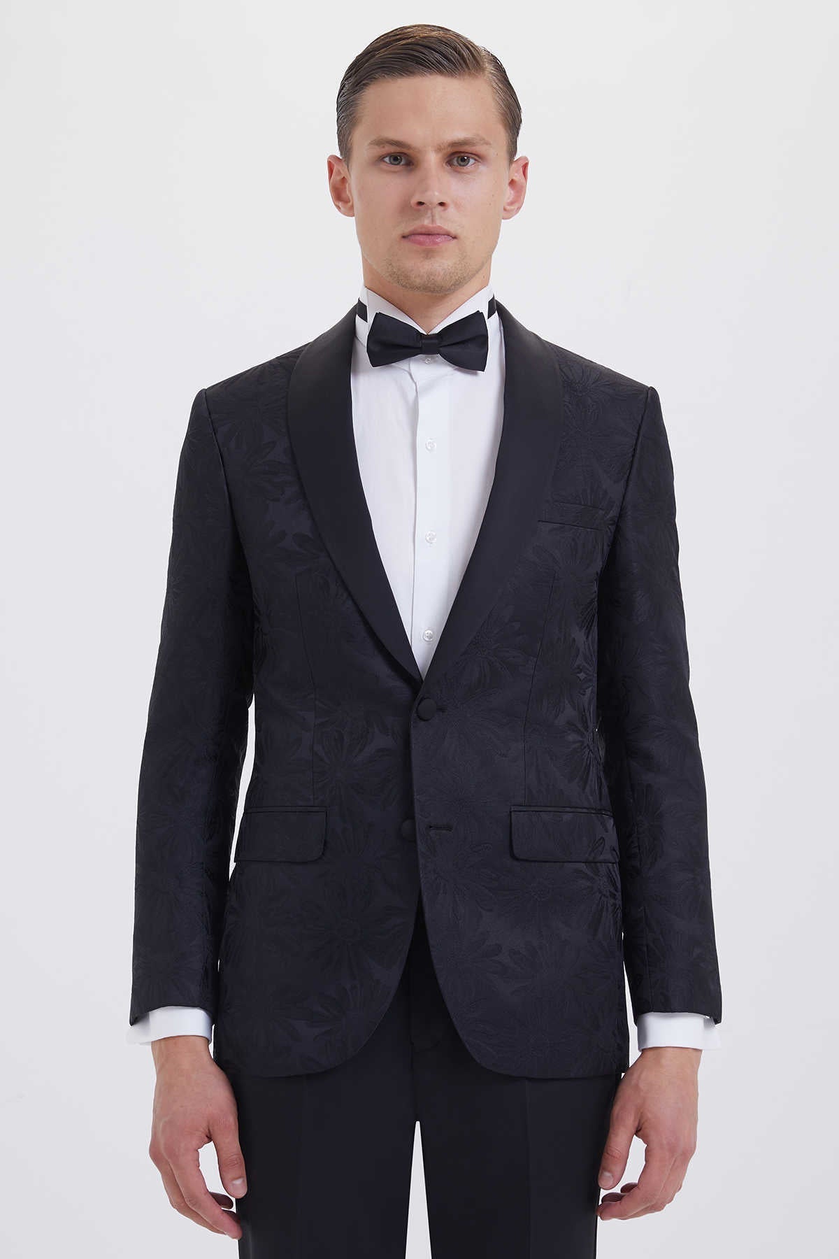 Slim Fit Black Shawl Lapel Patterned Classic Tuxedo - MIB