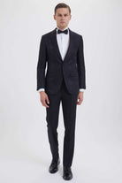 Slim Fit Black Shawl Lapel Patterned Classic Tuxedo - MIB