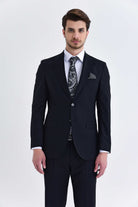 Slim Fit Black Wool Blend Classic Suit with Vest - MIB