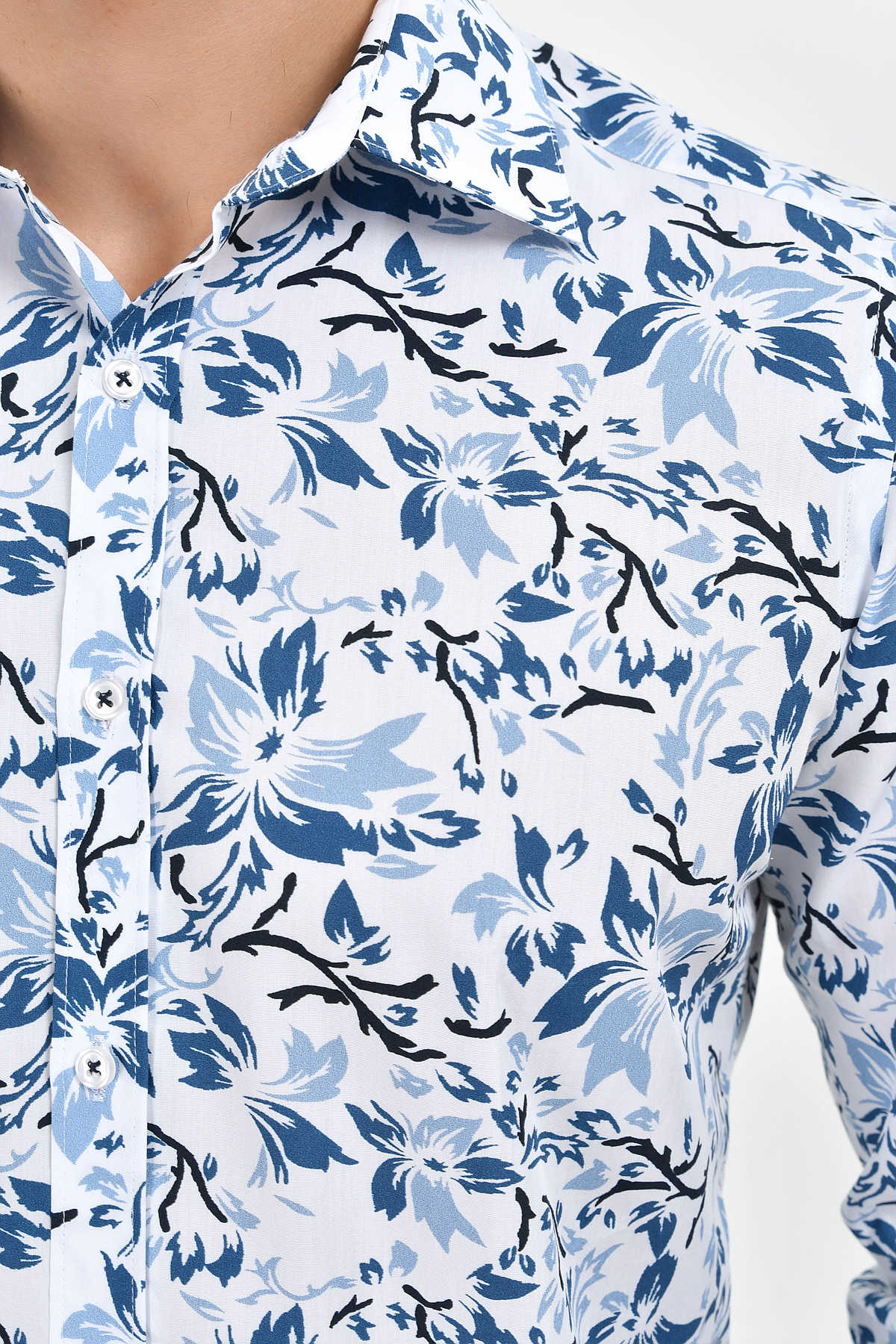 Slim Fit Blue Floral Printed Cotton Casual Shirt - MIB