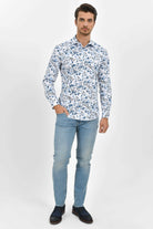 Slim Fit Blue Floral Printed Cotton Casual Shirt - MIB