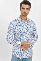 Slim Fit Blue Floral Printed Cotton Casual Shirt - MIB