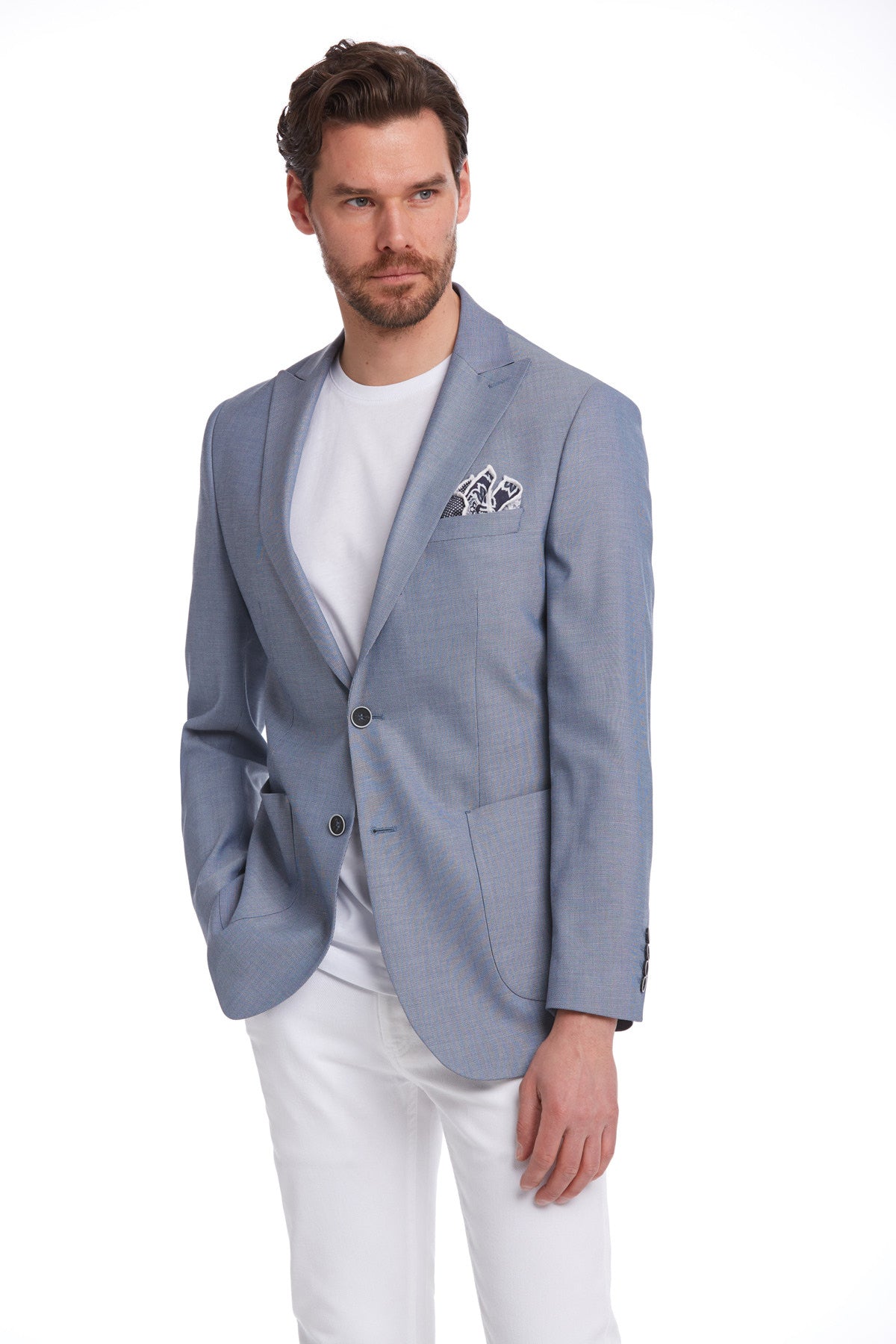 Slim Fit Blue Peak Lapel Casual Blazer - SAYKI