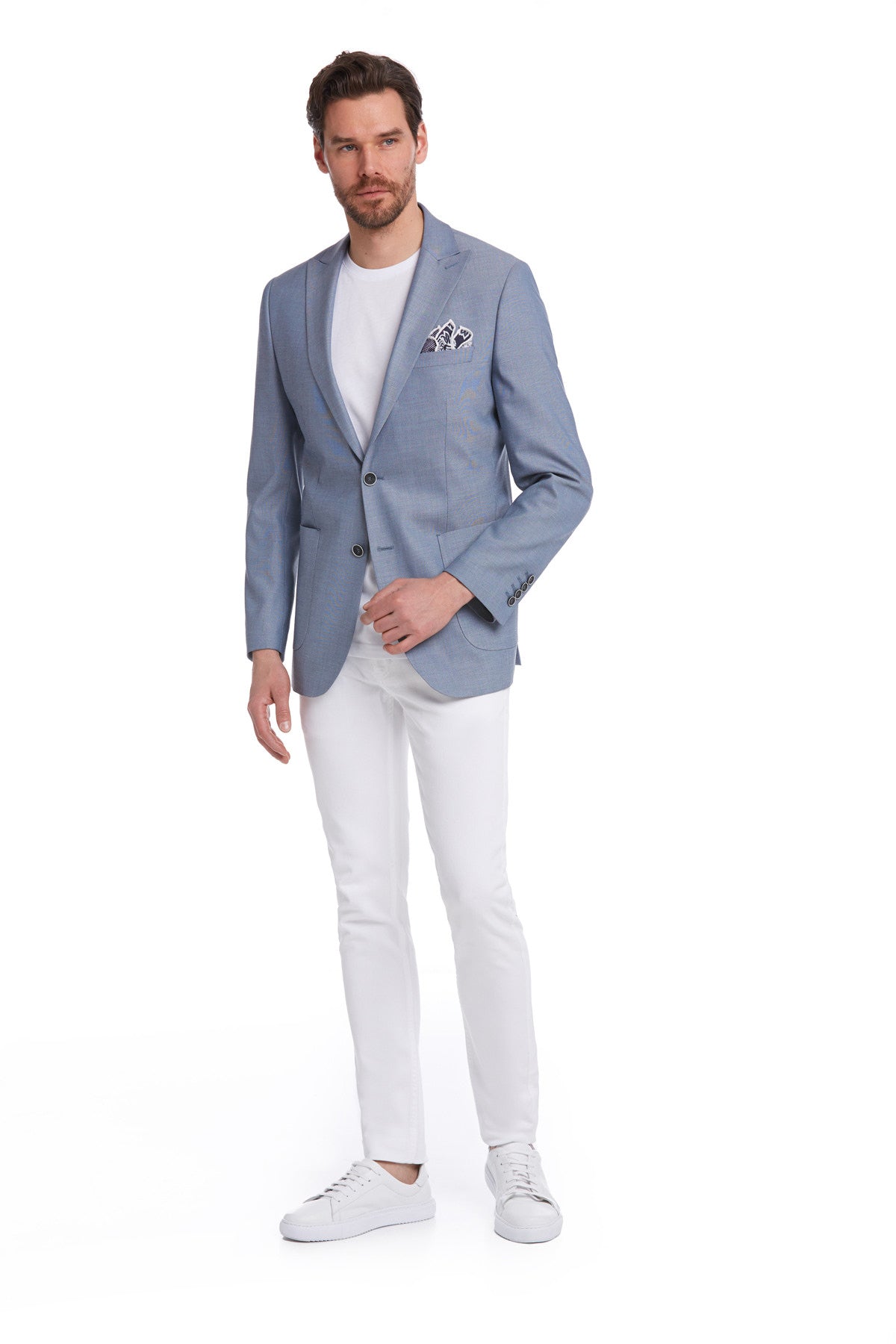 Slim Fit Blue Peak Lapel Casual Blazer - SAYKI