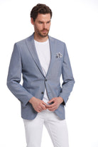 Slim Fit Blue Peak Lapel Casual Blazer - SAYKI