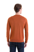 Slim Fit Brick Cotton Blend Crewneck Sweater - SAYKI