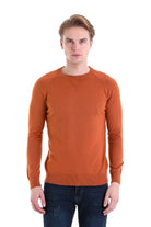 Slim Fit Brick Cotton Blend Crewneck Sweater - SAYKI