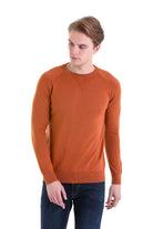 Slim Fit Brick Cotton Blend Crewneck Sweater - SAYKI