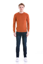 Slim Fit Brick Cotton Blend Crewneck Sweater - SAYKI