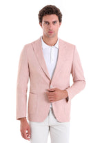 Slim Fit Brick Peak Lapel Linen Casual Blazer - SAYKI