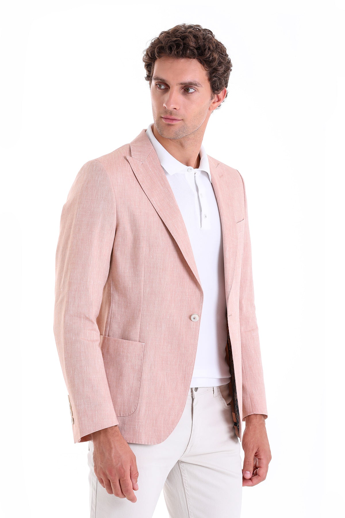 Slim Fit Brick Peak Lapel Linen Casual Blazer - SAYKI