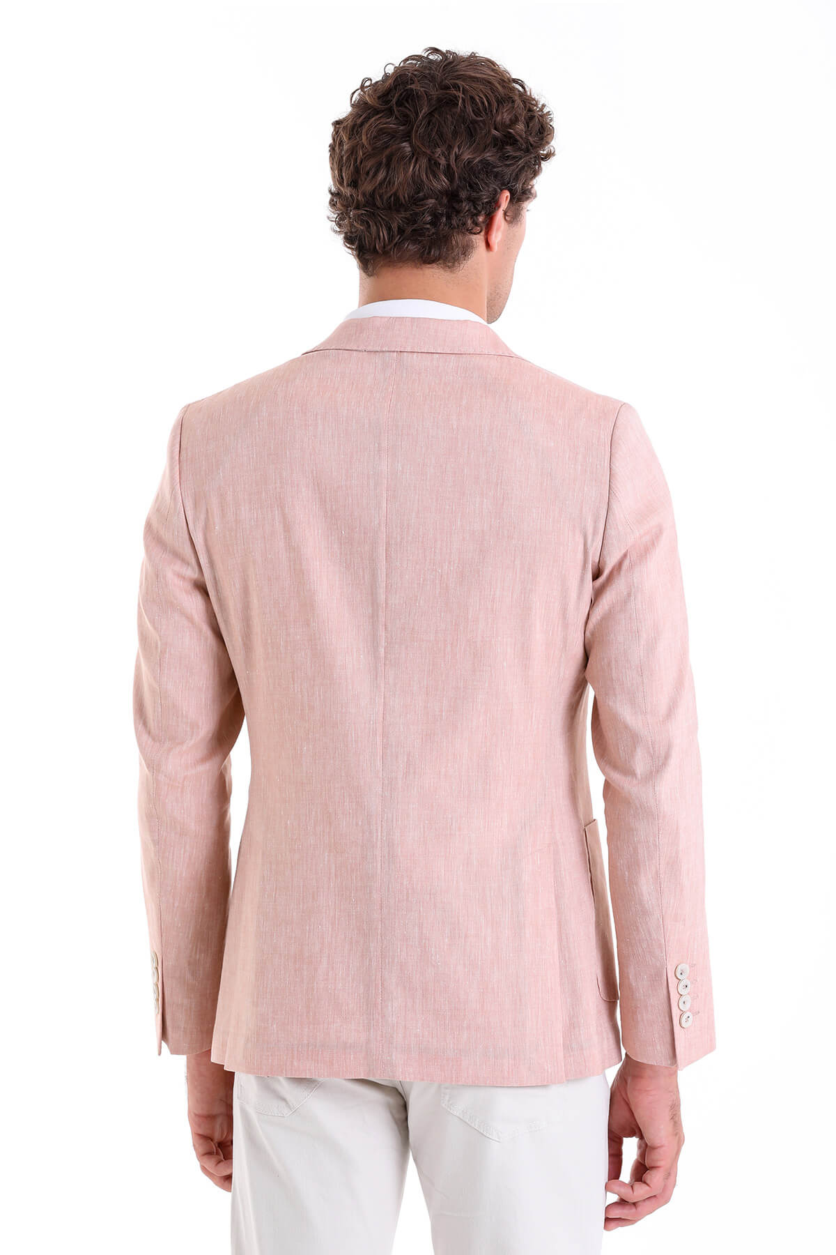 Slim Fit Brick Peak Lapel Linen Casual Blazer - SAYKI