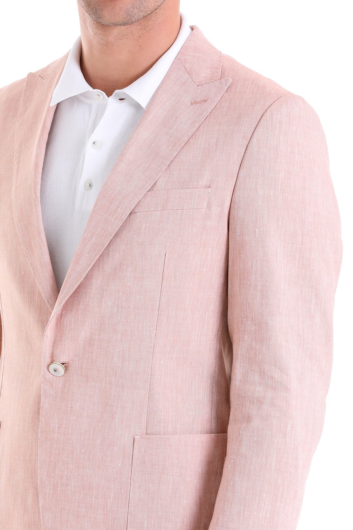 Slim Fit Brick Peak Lapel Linen Casual Blazer - SAYKI