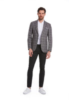 Slim Fit Brown Peak Lapel Plaid Linen Classic Blazer - SAYKI