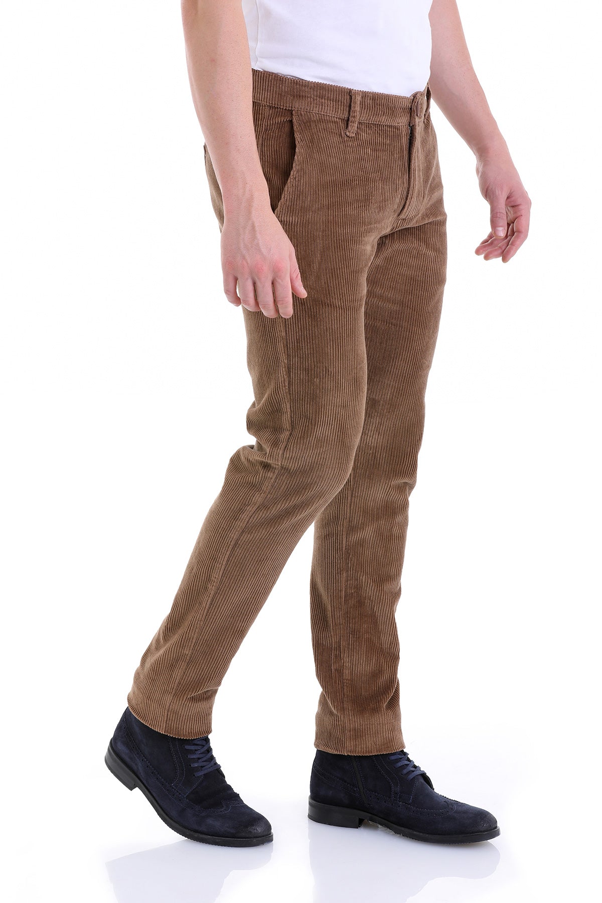 Slim Fit Brown Side Pocket Low Waist Cotton Dress Pants