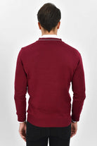 Slim Fit Burgundy Cotton Blend V-Neck Sweater - SAYKI