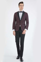 Slim Fit Burgundy Houndstooth Peak Lapel Classic Tuxedo