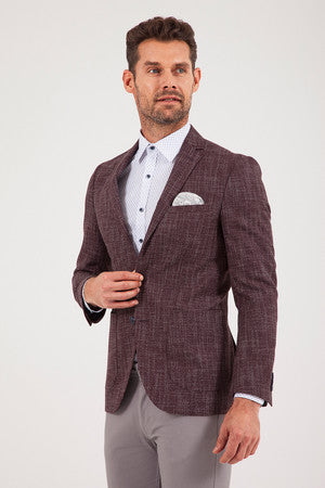 Slim Fit Burgundy Notch Lapel Casual Blazer - SAYKI