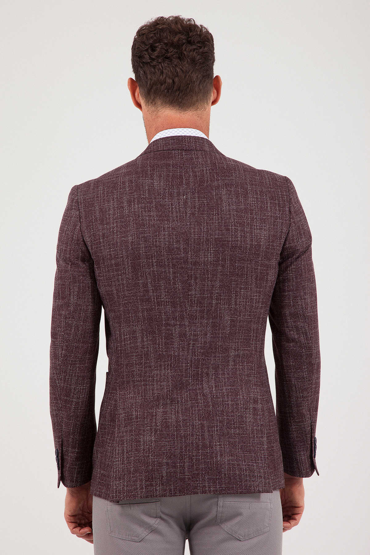 Slim Fit Burgundy Notch Lapel Casual Blazer - SAYKI