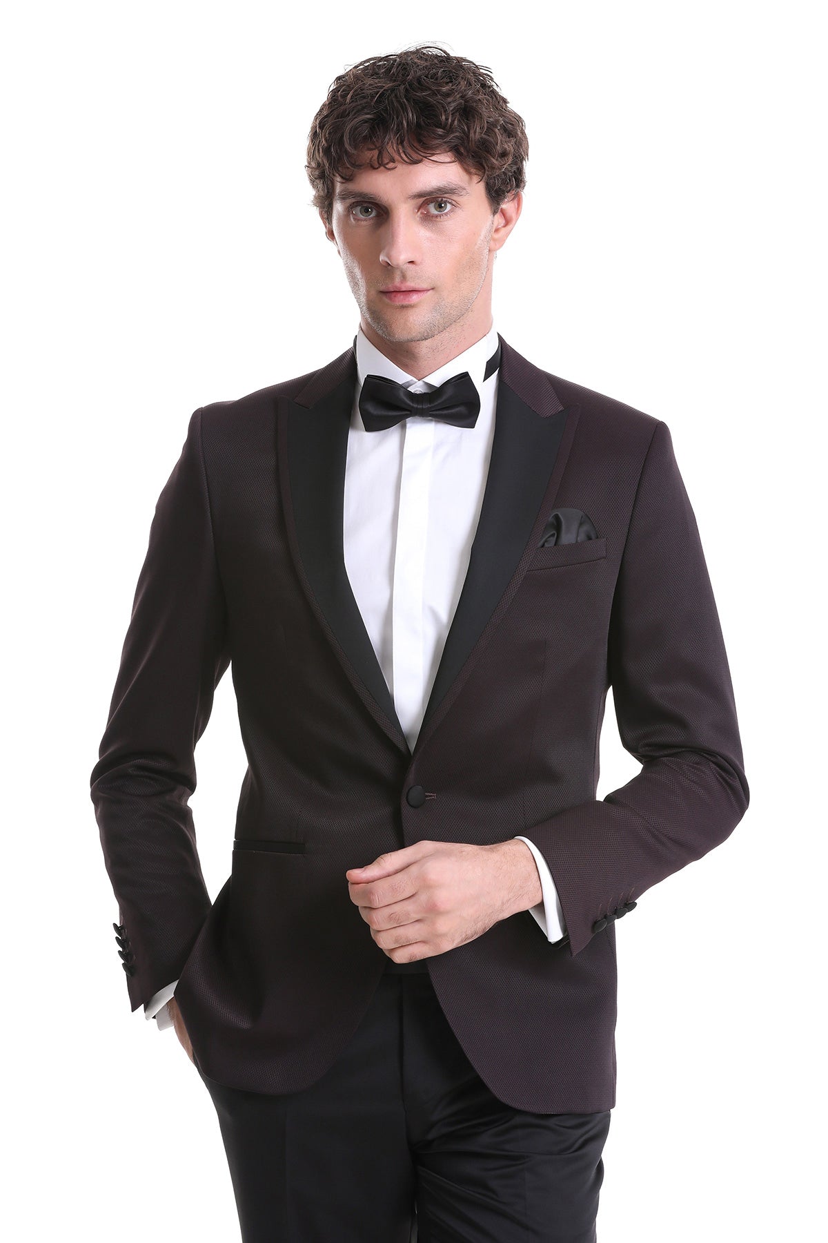 Slim Fit Burgundy Peak Lapel Classic Tuxedo - MIB