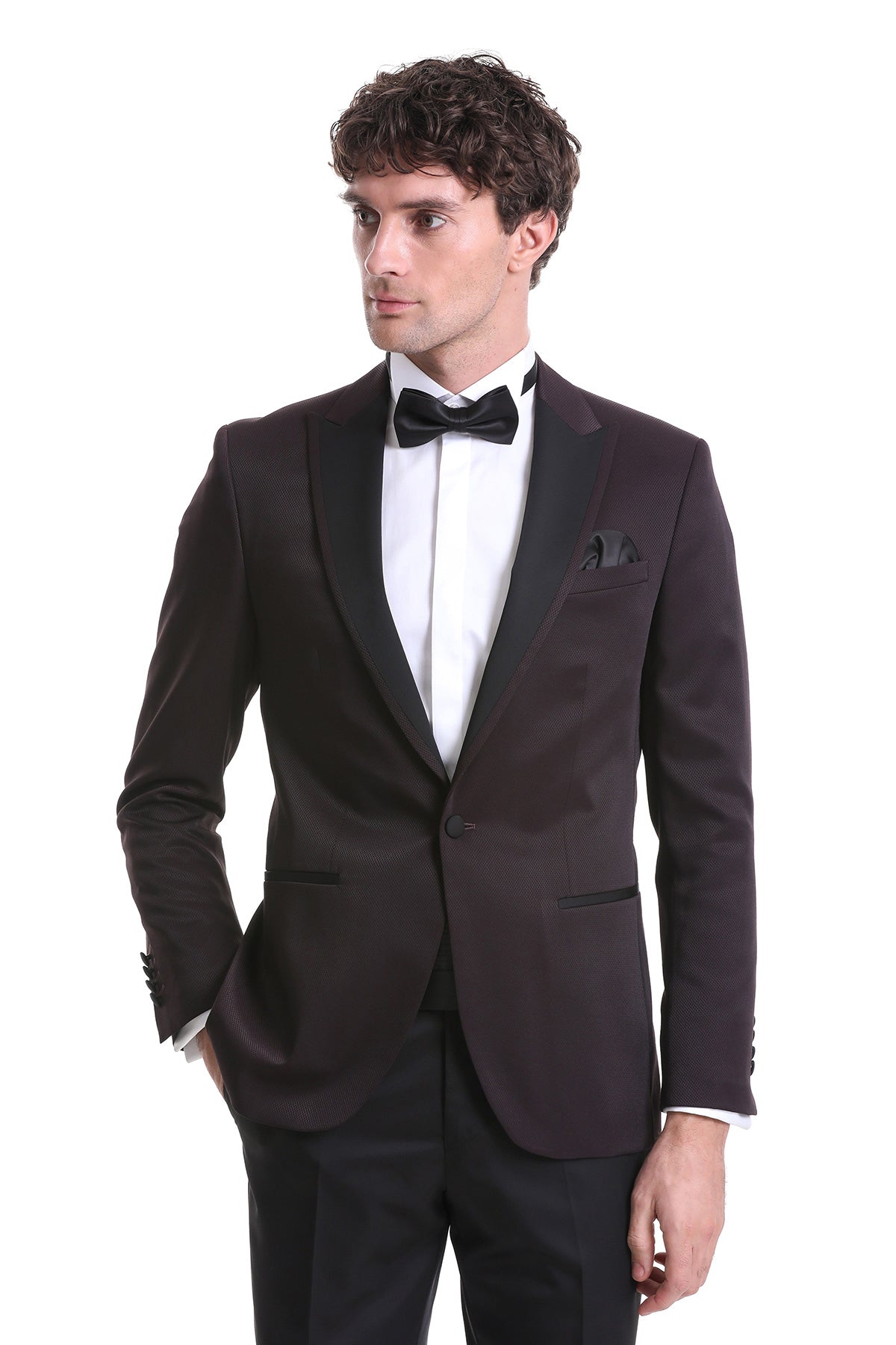 Slim Fit Burgundy Peak Lapel Classic Tuxedo - MIB