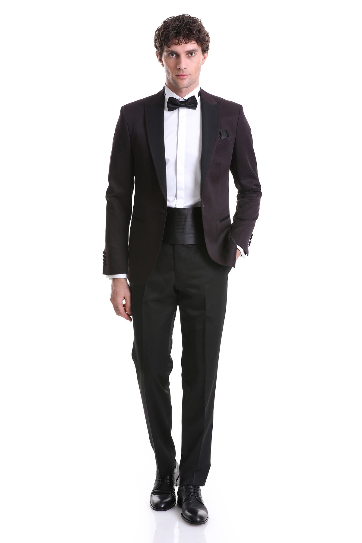 Slim Fit Burgundy Peak Lapel Classic Tuxedo - MIB