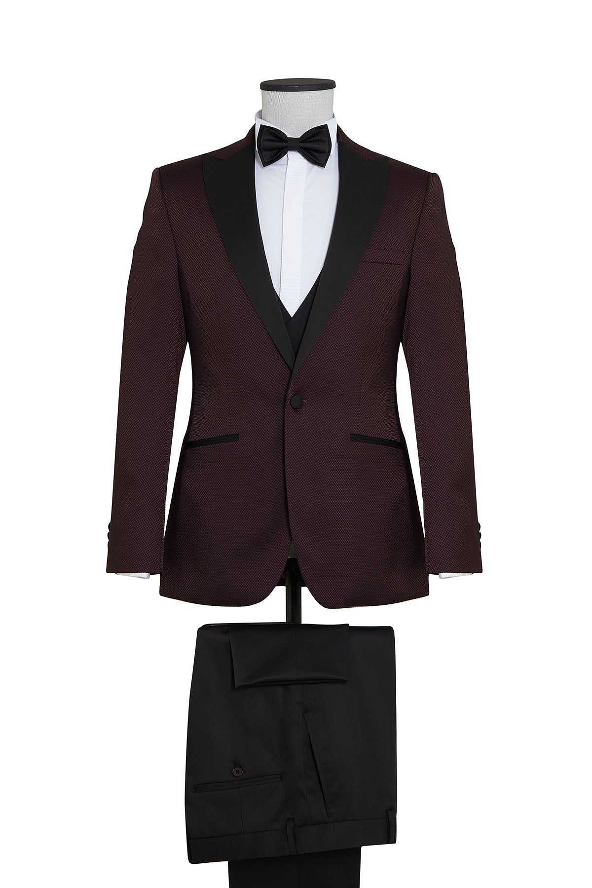 Slim Fit Burgundy Peak Lapel Classic Tuxedo with Vest - MIB