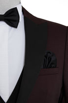 Slim Fit Burgundy Peak Lapel Classic Tuxedo with Vest - MIB