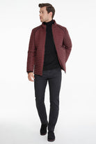 Slim Fit Burgundy Pique Stand Collar Coat - SAYKI