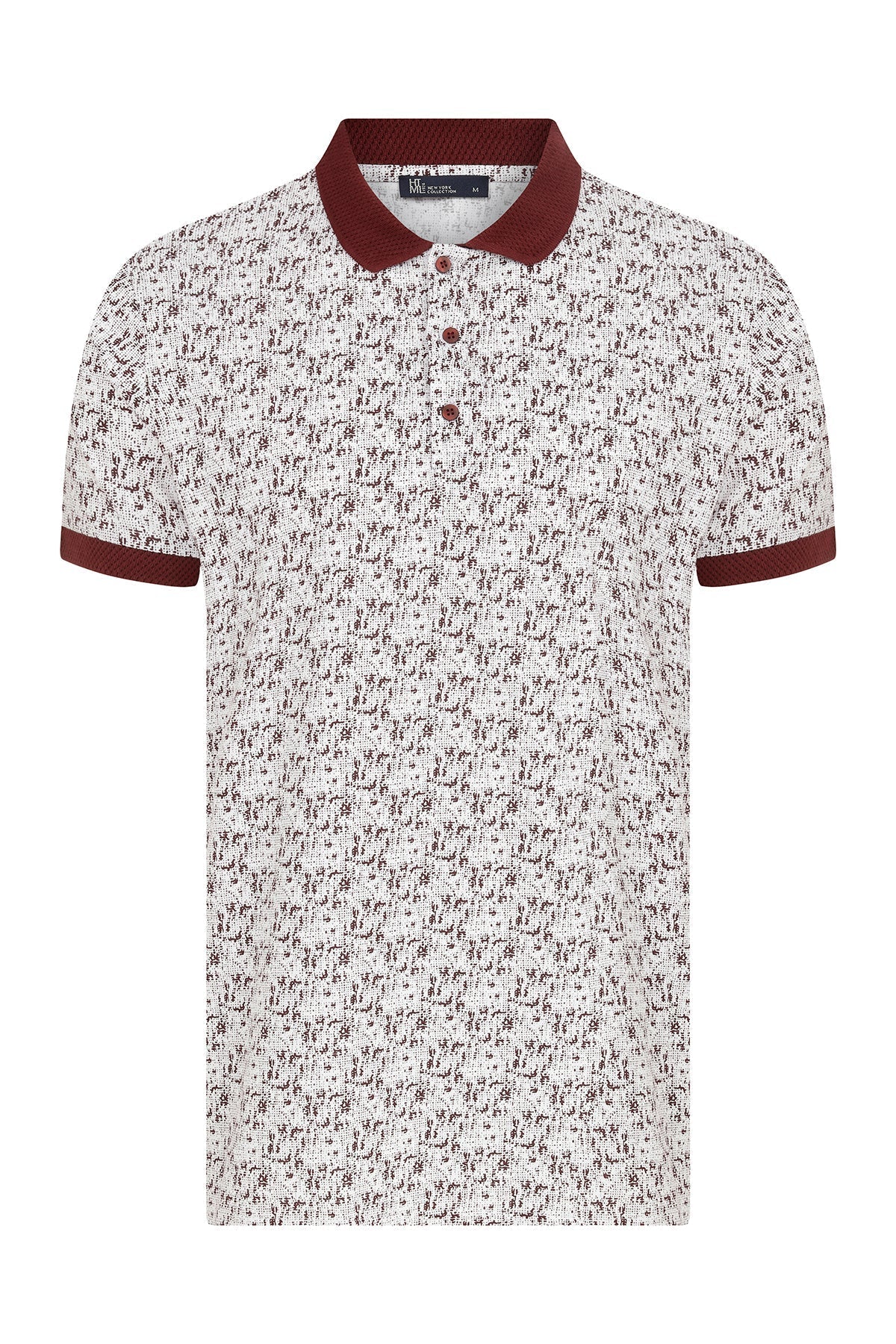 Slim Fit Burgundy Printed Cotton Polo T-Shirt - MIB