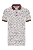 Slim Fit Burgundy Printed Cotton Polo T-Shirt - MIB