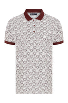 Slim Fit Burgundy Printed Cotton Polo T-Shirt - MIB