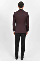 Slim Fit Burgundy Shawl Lapel Patterned Classic Tuxedo - MIB