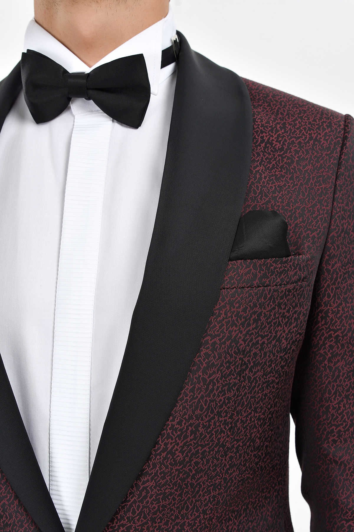 Slim Fit Burgundy Shawl Lapel Patterned Classic Tuxedo - MIB