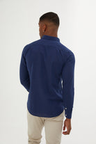 Slim Fit Button-Down Long Sleeve Cotton Navy Casual Shirt