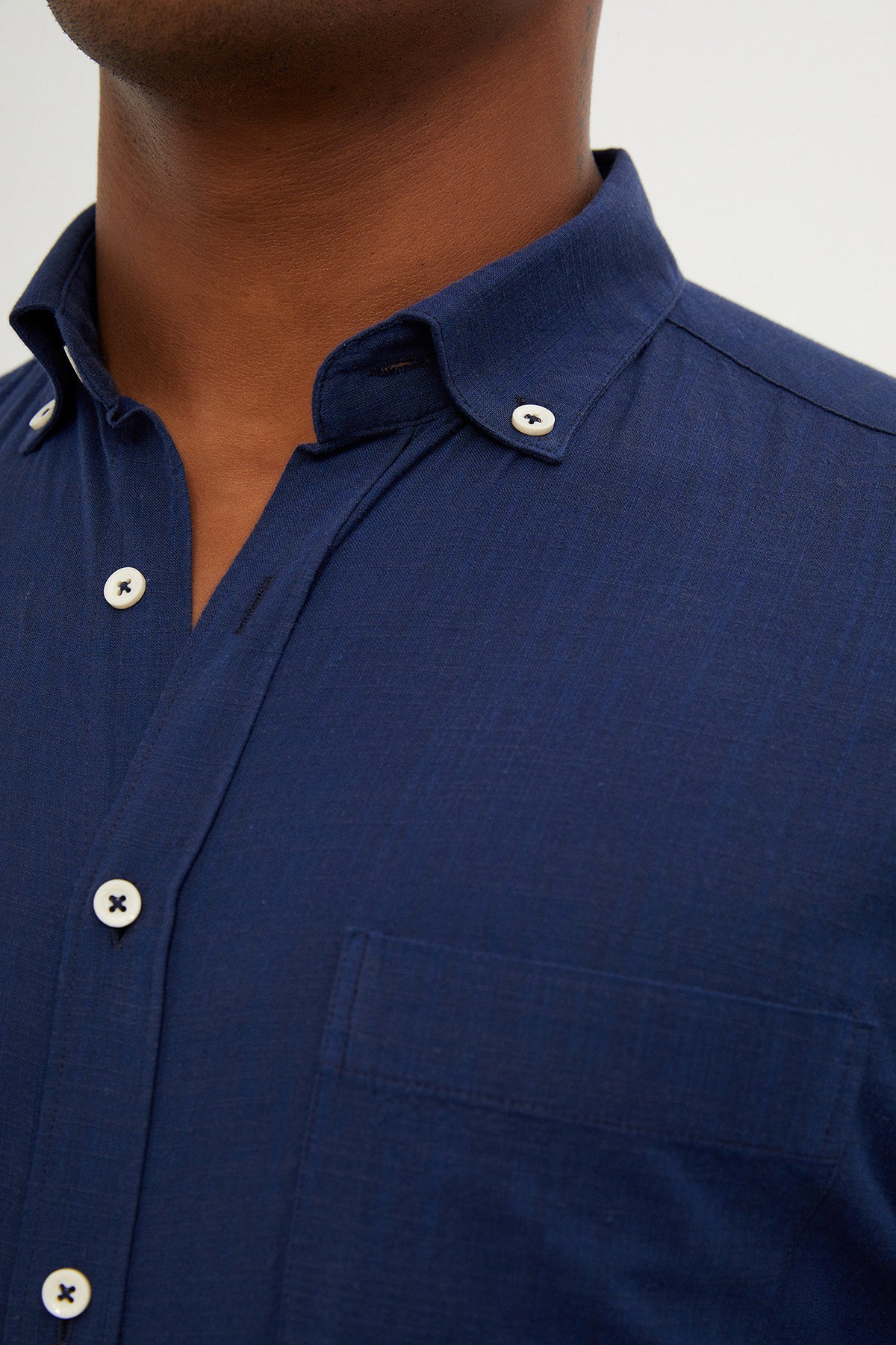 Slim Fit Button-Down Long Sleeve Cotton Navy Casual Shirt