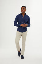 Slim Fit Button-Down Long Sleeve Cotton Navy Casual Shirt