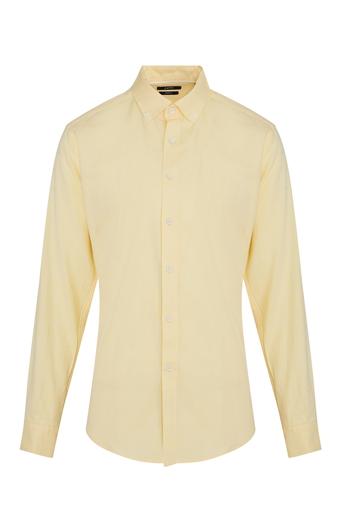 Slim Fit Button-Down Long Sleeve Cotton Yellow Casual Shirt