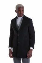 Slim Fit Cachet Black Wool Blend Overcoat - SAYKI