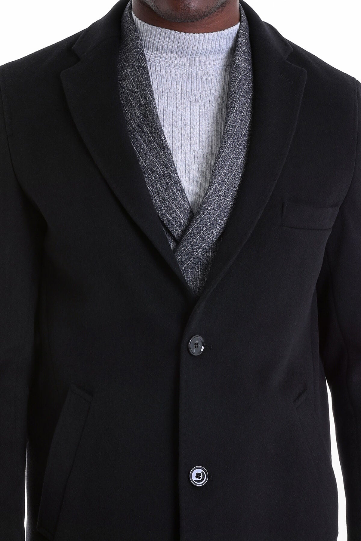 Slim Fit Cachet Black Wool Blend Overcoat - SAYKI