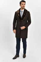 Slim Fit Cachet Brown Wool Blend Overcoat - MIB