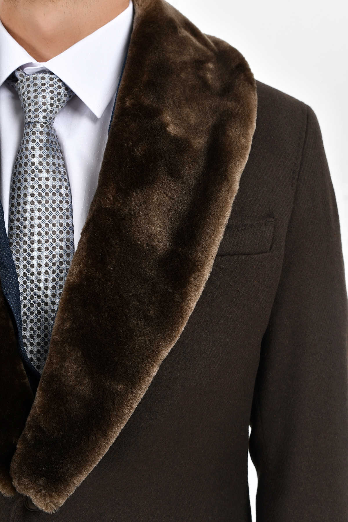 Slim Fit Cachet Brown Wool Blend Overcoat - SAYKI